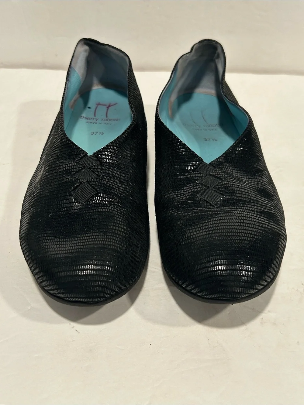 Thierry Rabotin Black Textured Lizard Embossed Sacchetto Flats 37.5 US 7.5/7